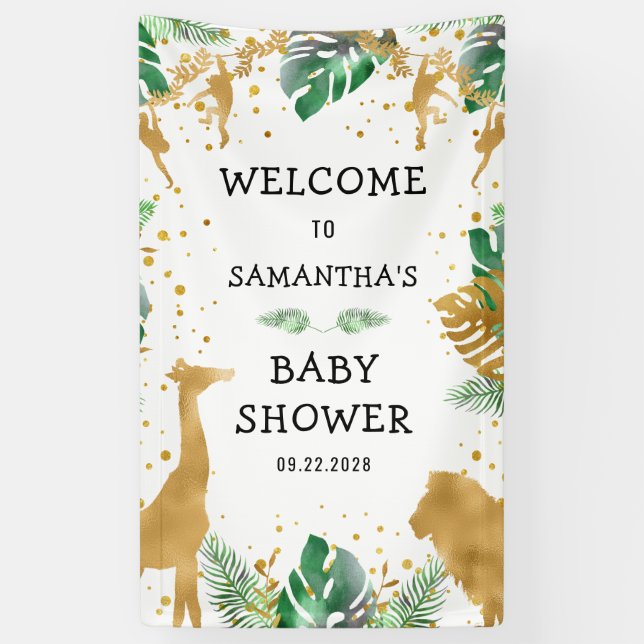 Safari Baby Shower Gold Green Willkommensbanner Banner (Vertikal)