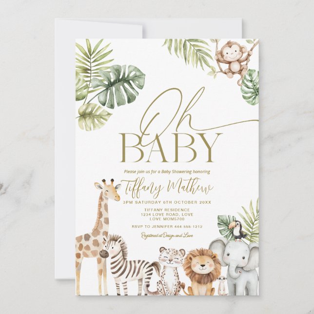 Safari Baby Shower Invitation Editable (Devant)