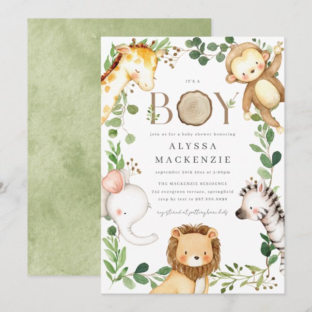 Safari Baby Shower Invitation Einladung (Vorne/Hinten)