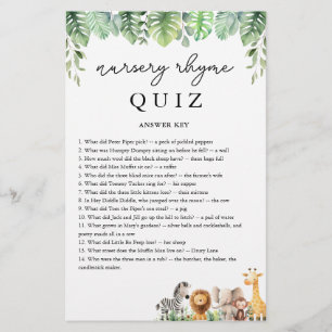 Safari Baby Shower Kinderzimmer Rhyme Quiz Answers Flyer