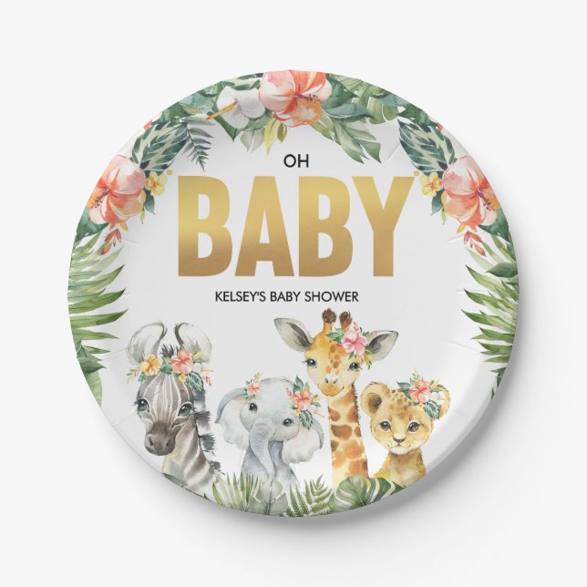 Safari Baby Shower Oh Baby Jungle Party Teller (Vorderseite)