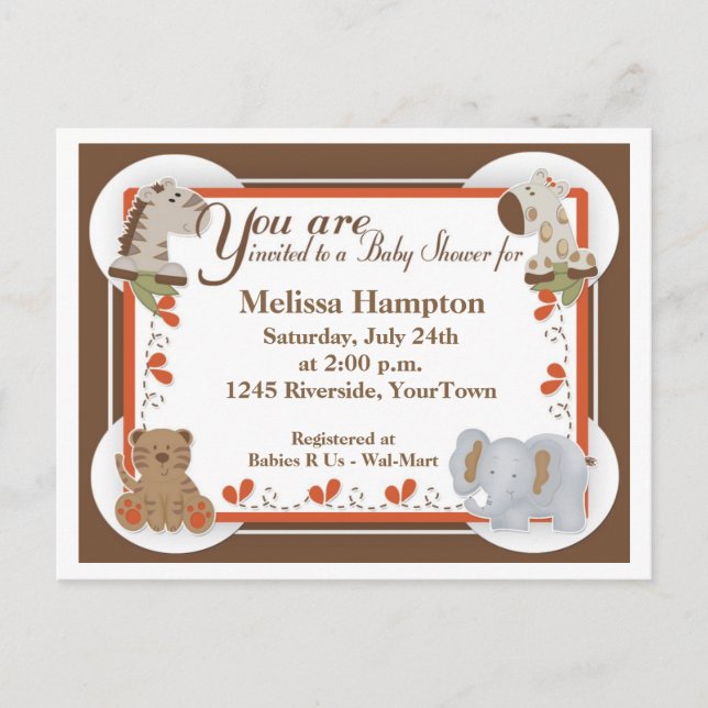 Safari Baby Shower Postcard Einladung (Vorderseite)
