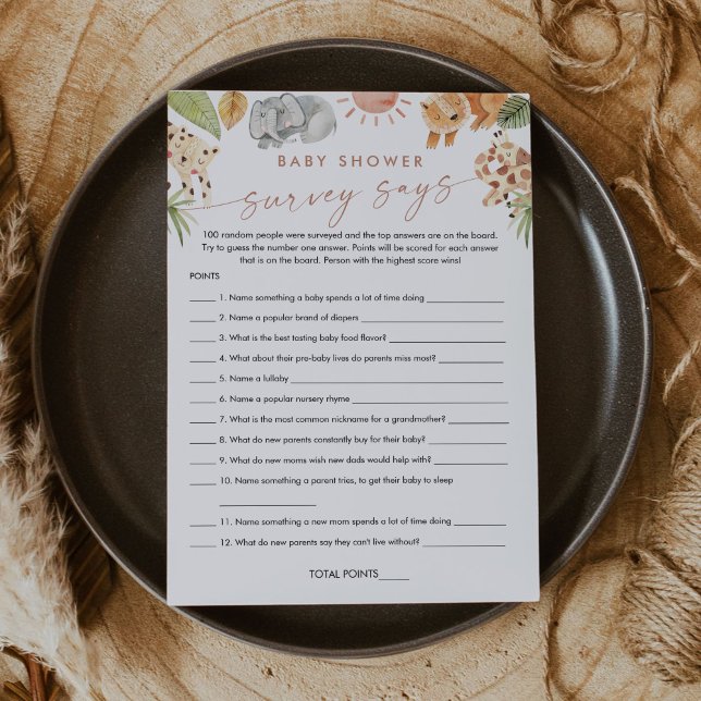 SAFARI Baby shower Survey dit carte de jeu (Créateur téléchargé)