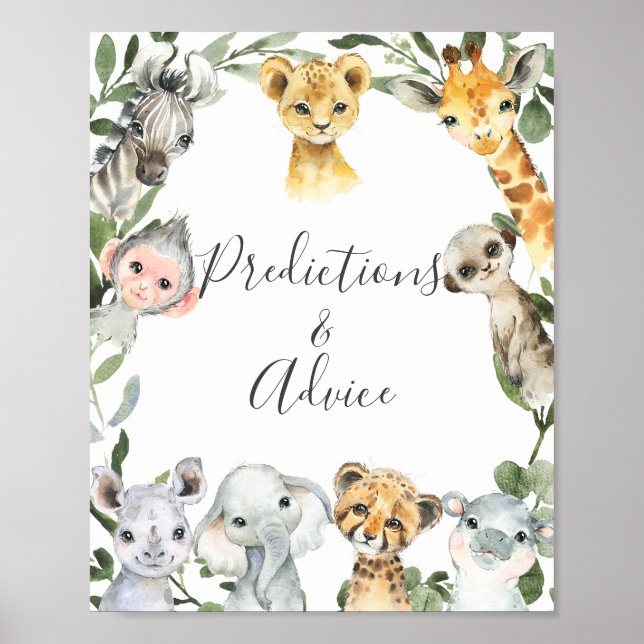 Safari Baby Shower Vorhersagen und Ratschläge Unte Poster (Vorne)