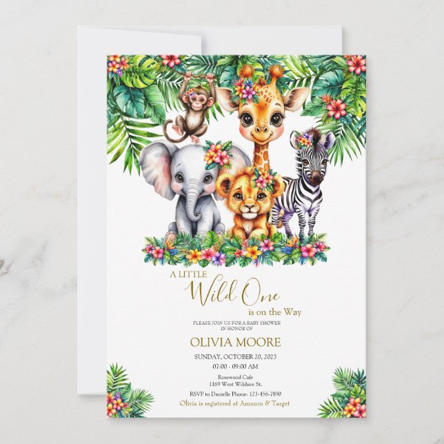 Safari Baby Shower Wild One ist unterwegs Einladung (Vorderseite)
