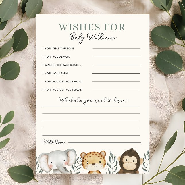 Safari Baby Shower wünscht sich eine Baby Game Car Einladung (safari wisehs for baby game card)