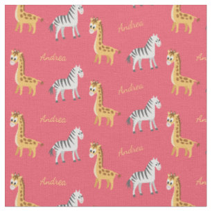 Safari Baby Zebras und Giraffen Individuelle Name  Stoff