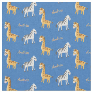 Safari Baby Zebras und Giraffen Individuelle Name Stoff