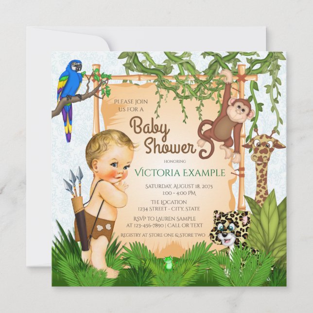 Safari bébé garçon douche Invitations (Devant)