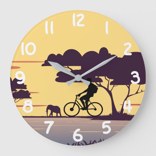 Safari Bike Ride bei Sonnenuntergang - Radfahrer u Große Wanduhr (Vorderseite)