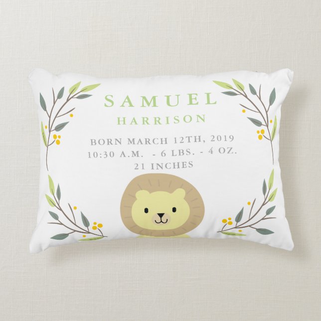 Safari Birth Stats Lion Kinderzimmer Pillow Dekokissen (Vorderseite)