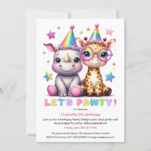 Safari Birthday Party   Adorable Rhino & Giraffe Einladung