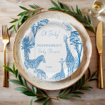 Safari-Blue-Toile-Giraffe-Babydusche mit Monogramm Pappteller<br><div class="desc">African Safari blue toile giraffe baby dusche mit Monogramm personalisierte Papier Teller Vorlage, staubige blaue französische Safari-Babydusche, personalisierte Papiere, niedliche Baby-Giraffe, Akacia-Baum, Aloe Tree ibis hadeda Vogel Afrikanische Babydusche personalisierte Tischdekoration, Baby-Boy-Dusche Teller, moderne Sketch Toile Baby Dusche Party Teller Teller Teller Teller, Toile, Toile de Jouy-Dusche Babydusche gedruckte Babydusche Baby-Duschpapiere...</div>