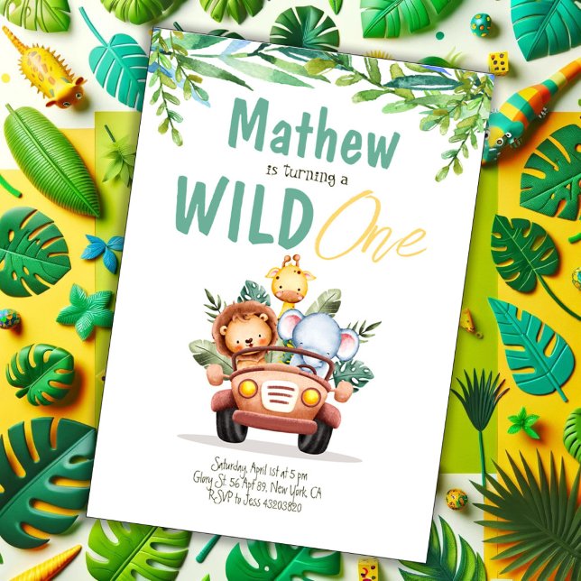 Safari Car Wild One Boy Birthday Einladung (Von Creator hochgeladen)