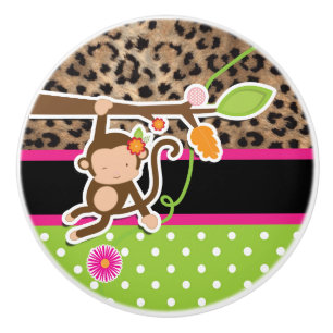Safari Chic Affe Leopard Gepard Rosa & Grün Keramikknauf