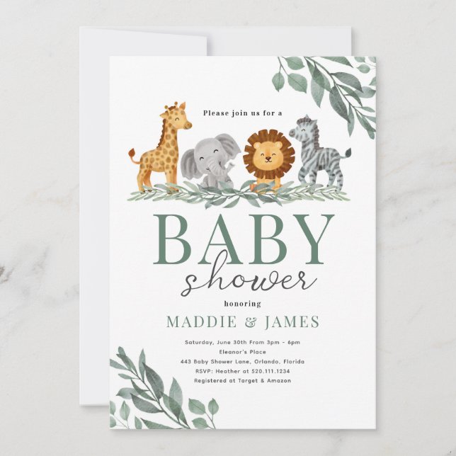 Safari Cute Animaux Baby shower Invitation (Devant)