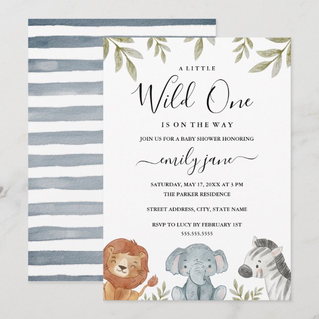 Safari Cute Animaux Baby shower Invitation (Devant / Derrière)