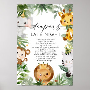 Safari Diapers Spate Night Baby Shower Poster