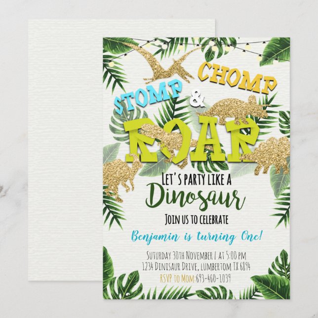 Safari Dinosaur Boy Birthday Einladung (Vorne/Hinten)