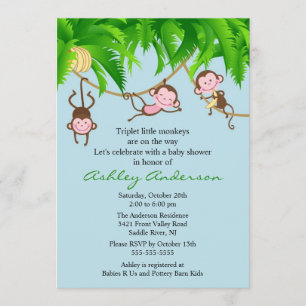 Safari-Dreiergruppe Monkeys Babyparty-Einladung Einladung