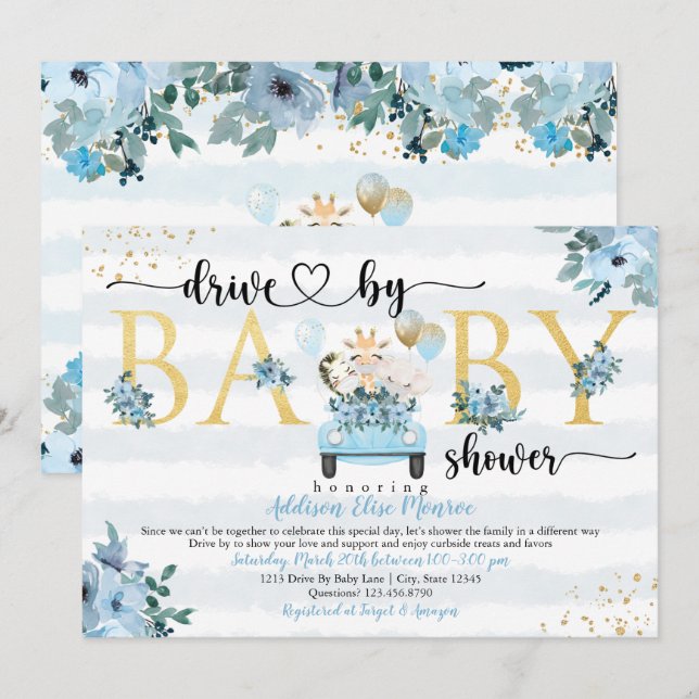 Safari Drive by Baby Boy Dusche Einladung (Vorne/Hinten)