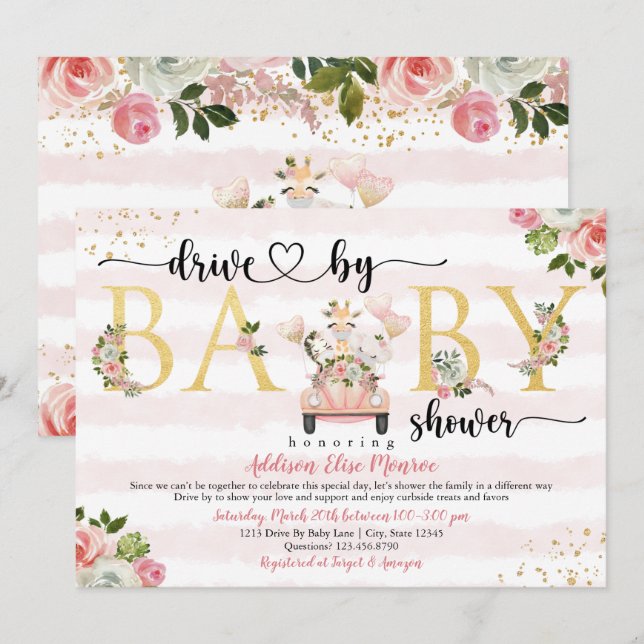 Safari Drive by Baby Girl Dusche Einladung (Vorne/Hinten)