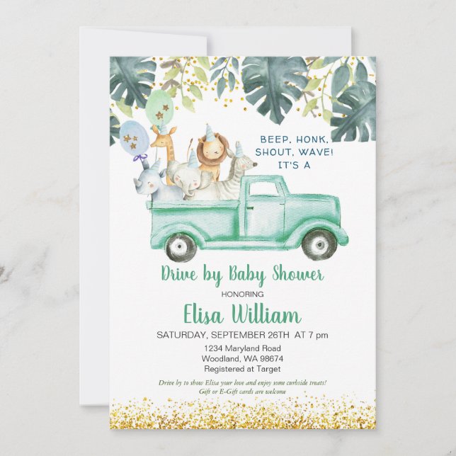 Safari Drive by Baby Shower Einladung (Vorderseite)