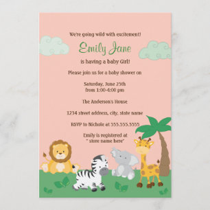 Safari Dschungel Baby Mädchen Shower Einladung