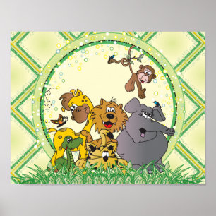 Safari Dschungel Babytieren Poster
