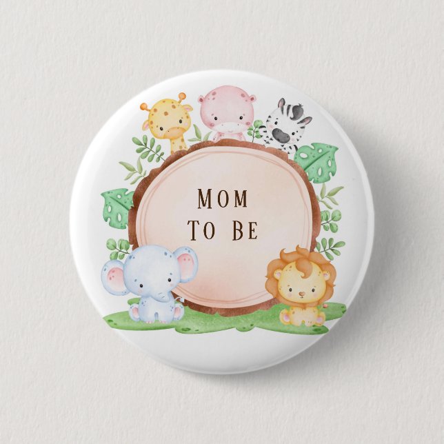 Safari Dschungel Cartoon Animal Baby Dusche Mama z Button (Vorderseite)