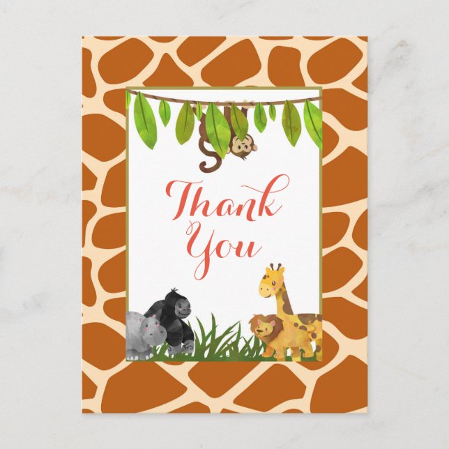 Safari-Dschungel-danken Tierthema-Party Ihnen Postkarte (Vorderseite)