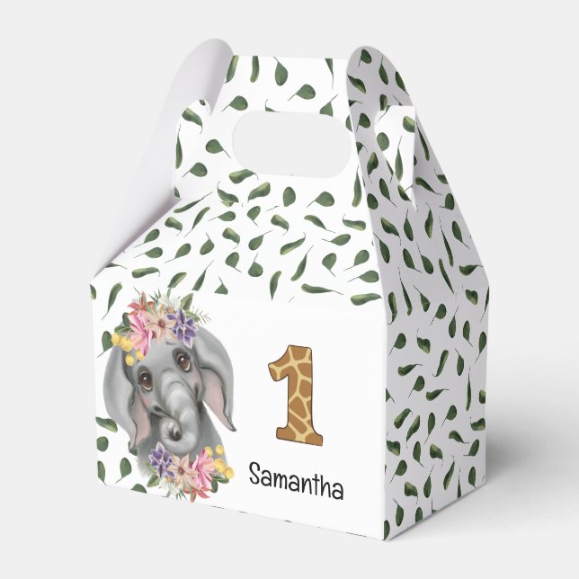 Safari-Dschungel-Elefant Aquarellblume Geschenkschachtel (Vorderseite)