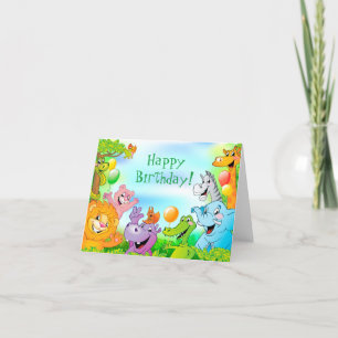 Safari Dschungel lächelnd Tiere Happy Birthday Karte