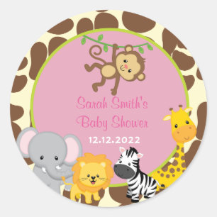 Safari-Dschungel-Mädchen-Babyparty-Bevorzugung Runder Aufkleber