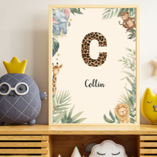 Safari-Dschungel-Personalisierter Name Monogramm C Poster
