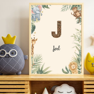 Safari Dschungel Personalisierter Name Monogramm J Poster