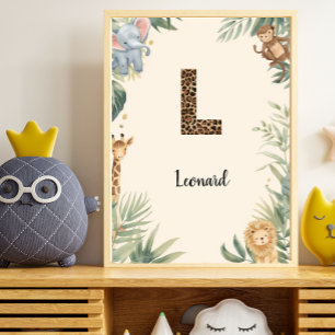 Safari-Dschungel-Personalisierter Name Monogramm L Poster