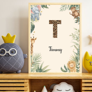 Safari-Dschungel-Personalisierter Name Monogramm T Poster