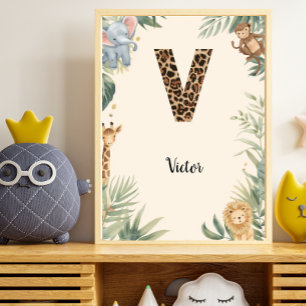 Safari-Dschungel-Personalisierter Name Monogramm V Poster