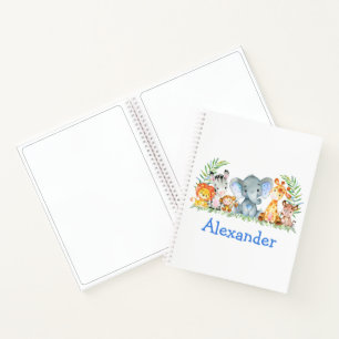 Safari-Dschungel Tiere Blau Zeichnend Notizbuch