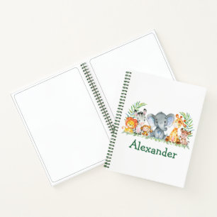 Safari-Dschungel Tiere grün Zeichnend Notizbuch
