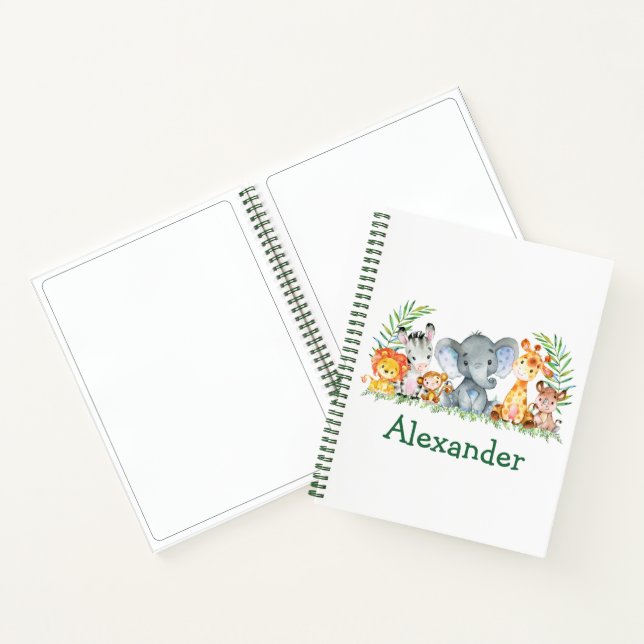 Safari-Dschungel Tiere grün Zeichnend Notizbuch (Innenseite)