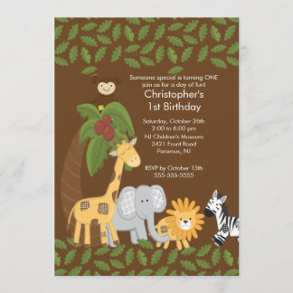 Safari-Dschungel-Tierkindergeburtstags-Party Einladung