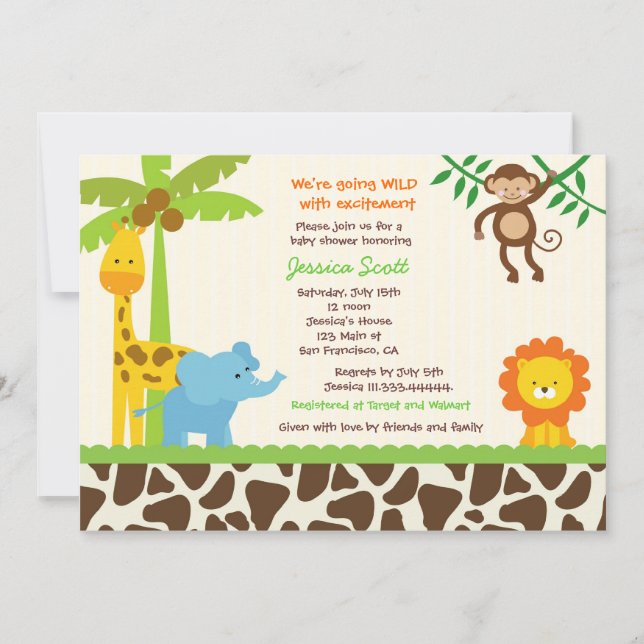 Safari-Dschungel-Zoo-Babyparty-Einladungen Einladung (Vorderseite)