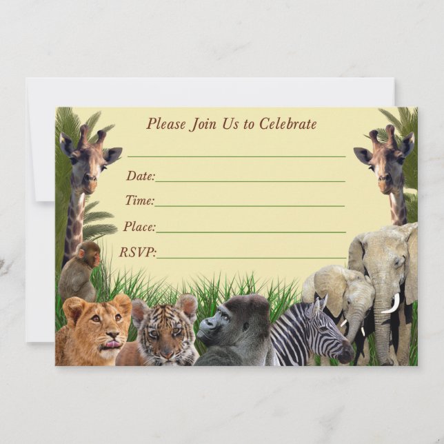 Safari-Einladung zum Geburtstag, Dschungeleinladun Einladung (Vorderseite)