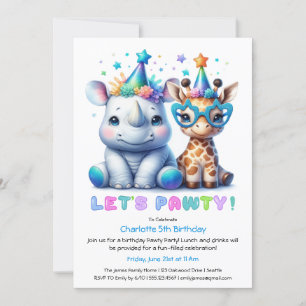 Safari Einladung zum Geburtstag - Niedliches Rhino