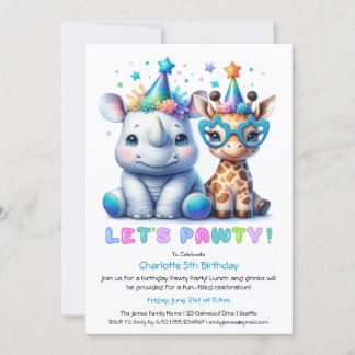 Safari Einladung zum Geburtstag - Niedliches Rhino