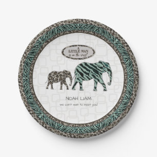 Safari-Elefant-kleine Mann-Babyzebra-Dusche Pappteller