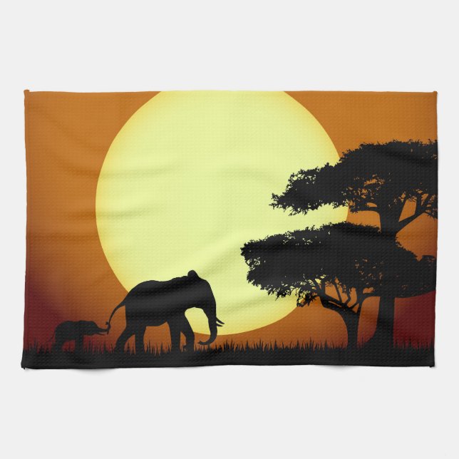 Safari-Elefanten bei Sonnenuntergang Handtuch (Horizontal)