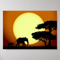 Safari-Elefanten bei Sonnenuntergang